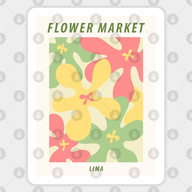 Flower market, Lima, Danish pastel aesthetic, Vibrant art, Floral art, Groovy abstract flowers Sticker by KristinityArt